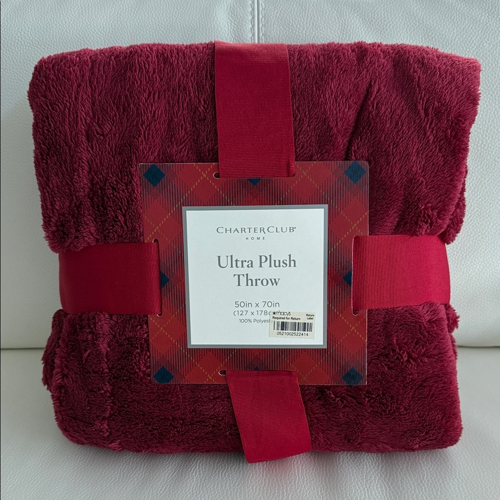 Charter Club Ultra Plush Burgundy Red Throw